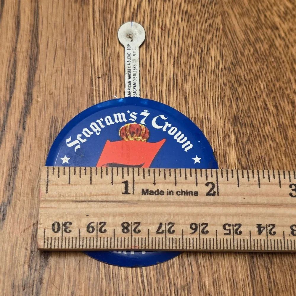 Vintage Seagrams 7 Crown Tin Sign Pin Every Partys Choice Whiskey Advertising
